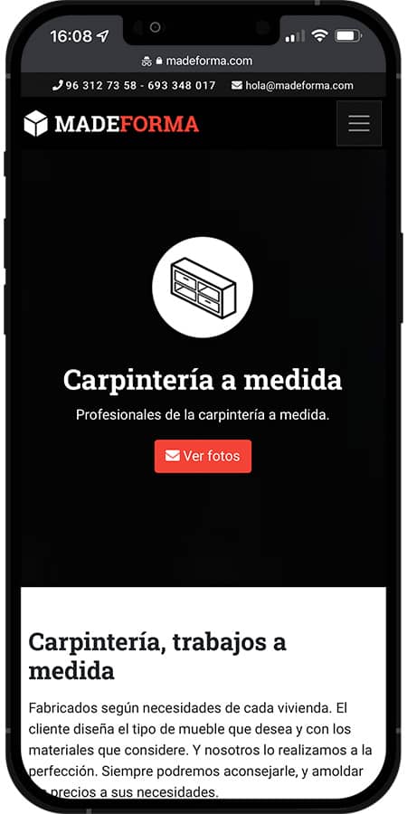 Página web Madeforma en dispositivo