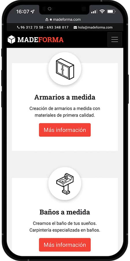 Detalle de diseño web Madeforma