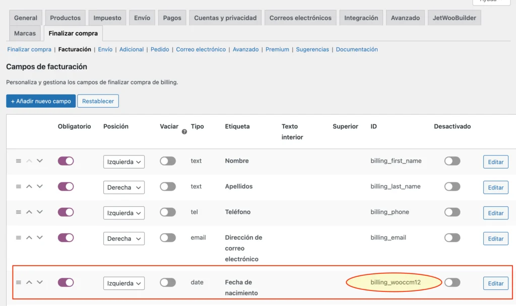 Añadir fecha cumpleaños en Mailchimp desde Woocommerce (imagen 2)