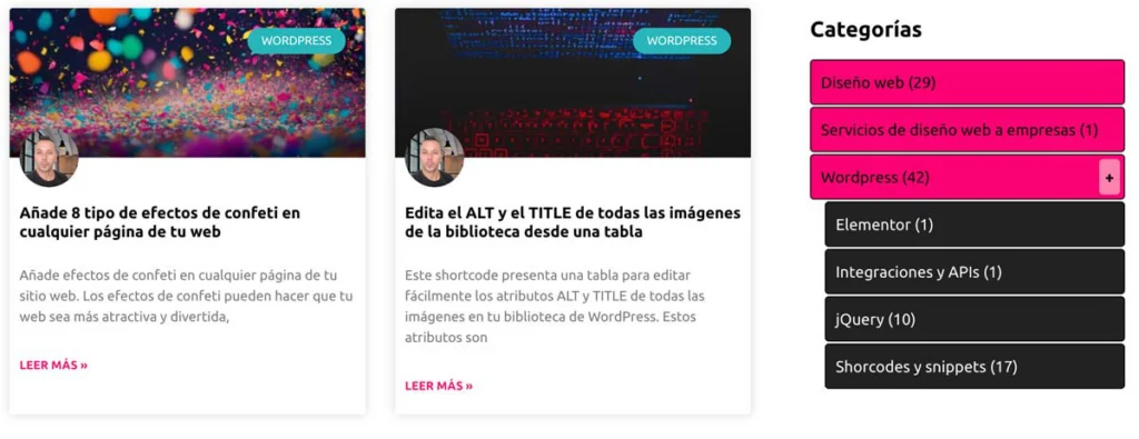 Shorcode que muestra las categorías y subcategorías con parametros