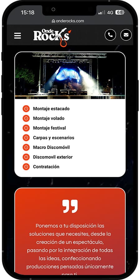 Pantalla del proyecto OndeRocks