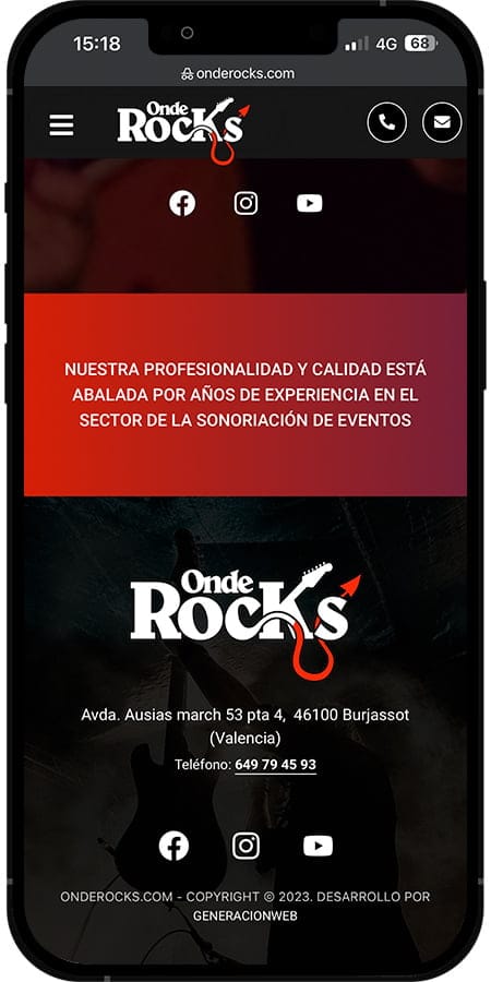 Captura diseño web OndeRocks