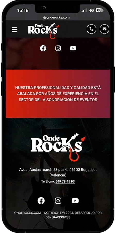 Versión móvil de OndeRocks