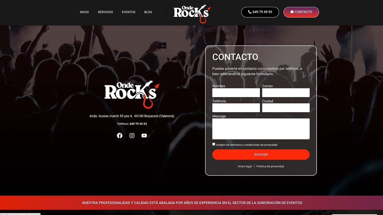 Diseño web responsivo OndeRocks versión escritorio
