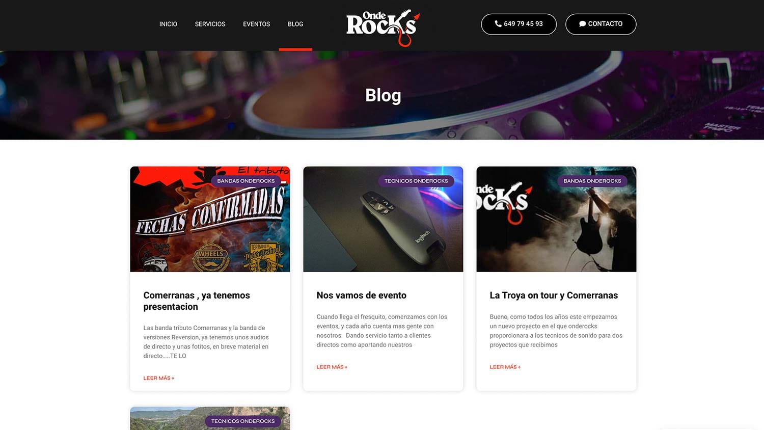 Interfaz web del proyecto OndeRocks en computadora